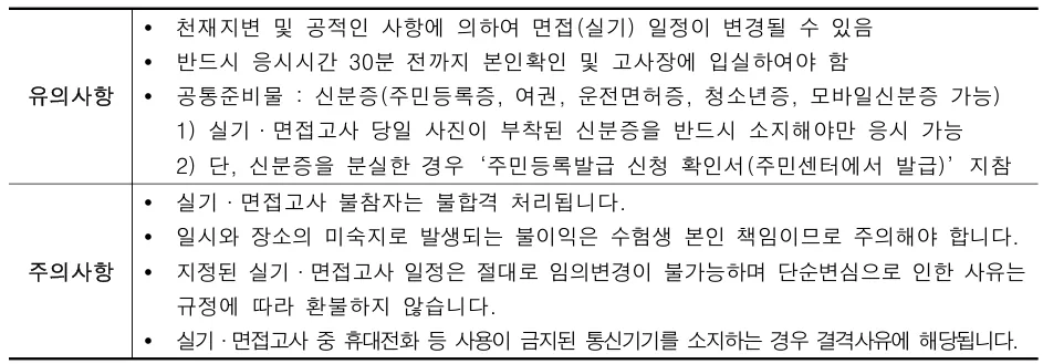 호원대학교 실용음악학부 수시 실기고사 입실 신분증 음원과 통신기기 유의사항