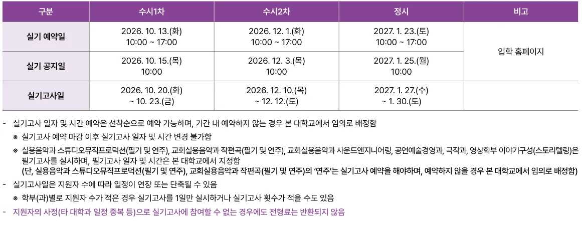 백석예술대학교 수시1차 실기예약일 공지일 고사일과 예약 유의사항