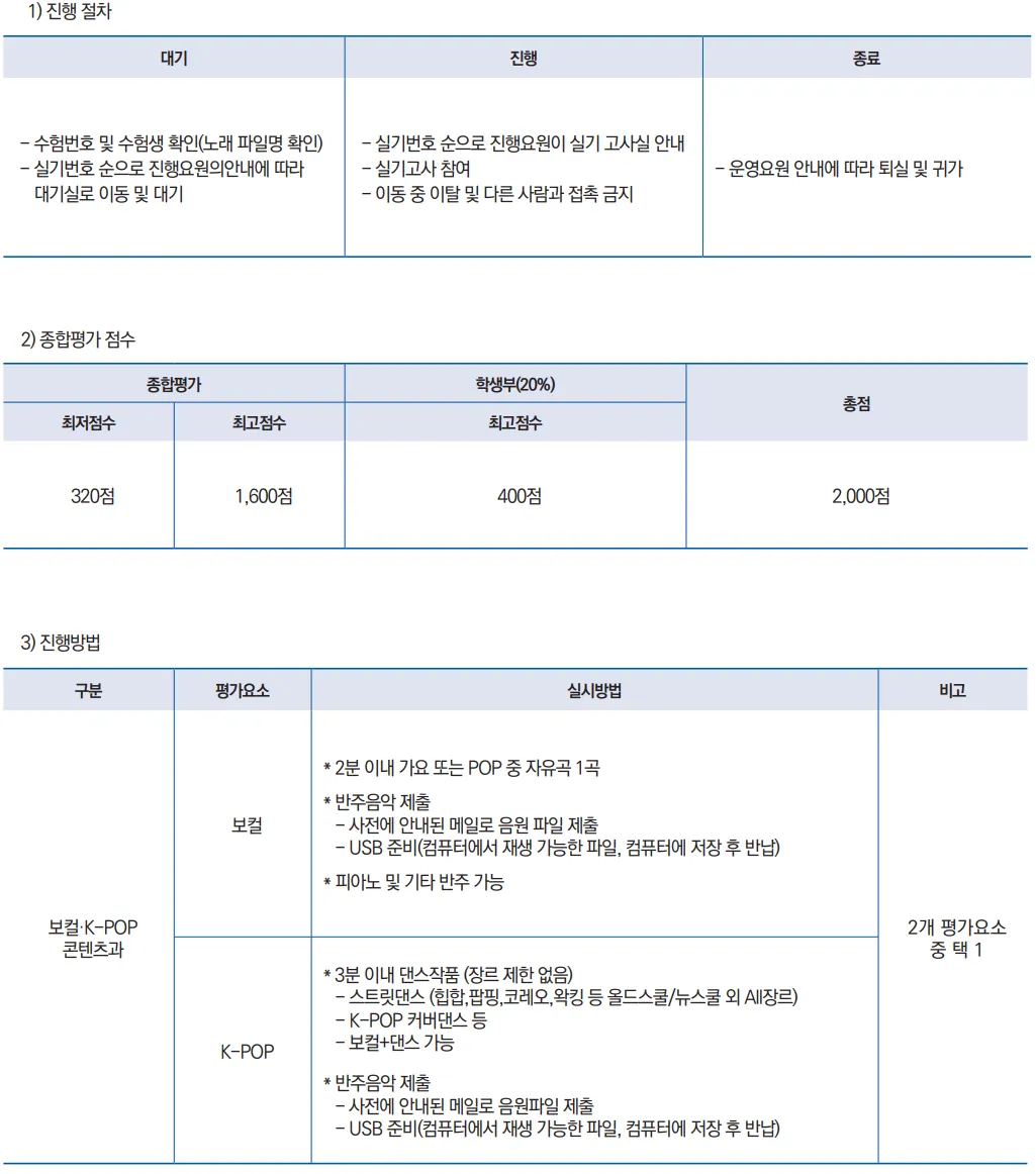 오산대학교 2027학년도 수시1차 보컬·K-POP 콘텐츠과 실기 진행 절차와 평가요소별 준비방법
